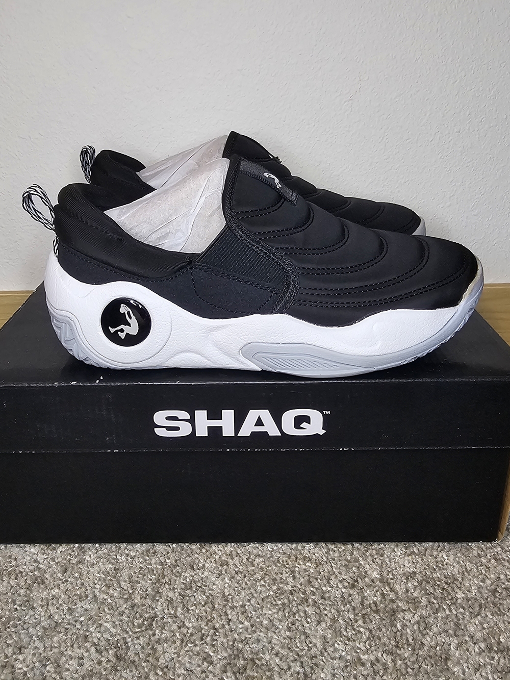 SHAQ Kids' Slip-On Sneakers in Black and White